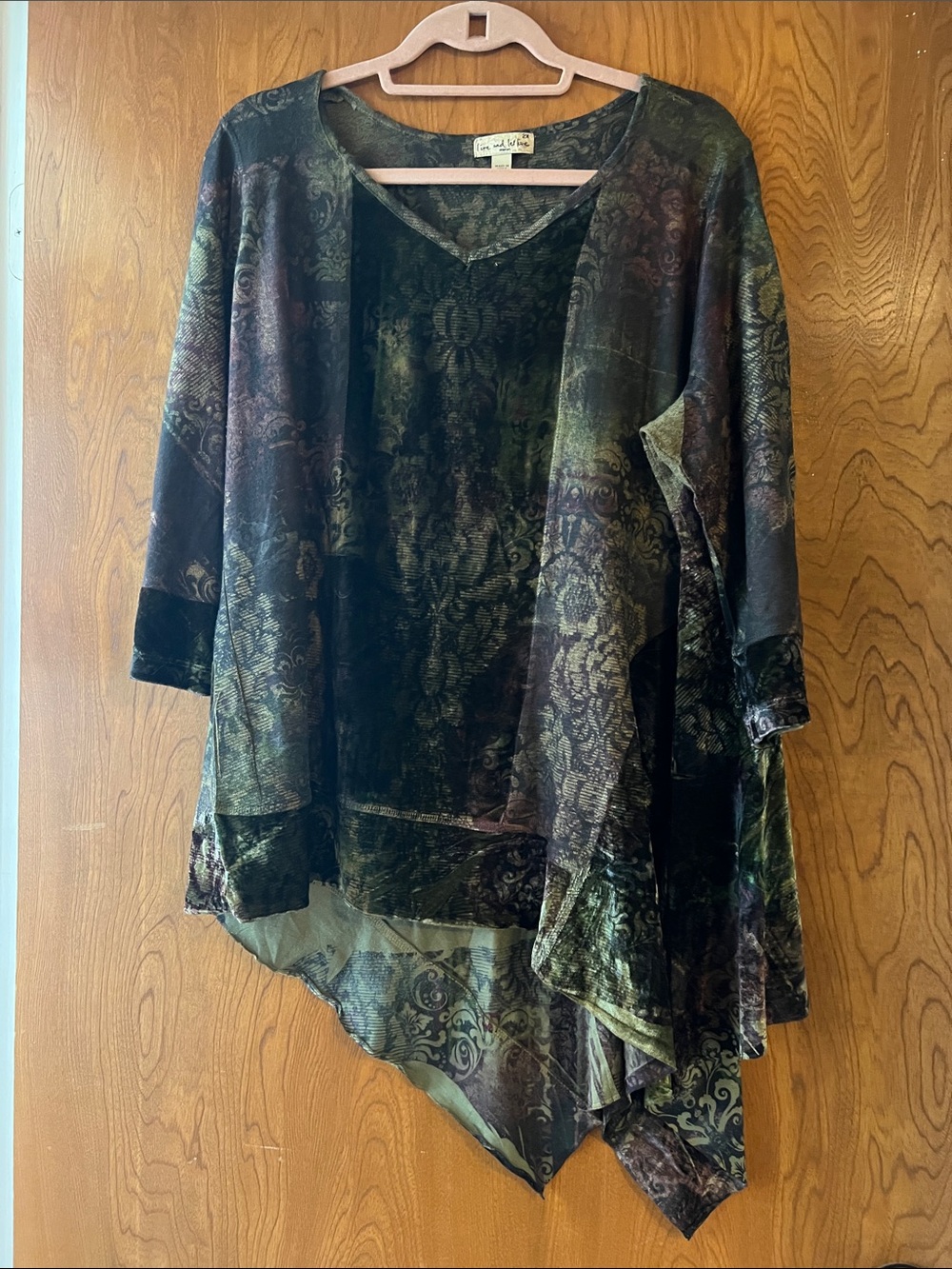 live and let live Velvet Tunic in Deep Green and Brown Mosaic 2X